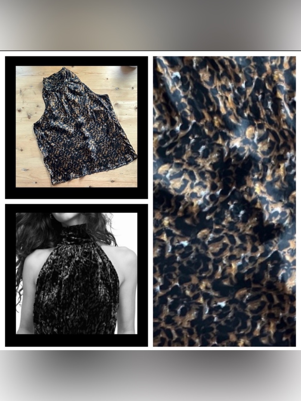Silk Classiques Entier XL Animal Print Turtle Neck Keyhole Back Halter Top